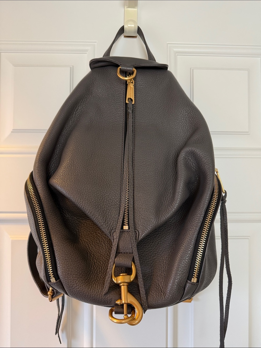Rebecca Minkoff Julian Graphite Pebbled Leather Backpack with Gold Hardware